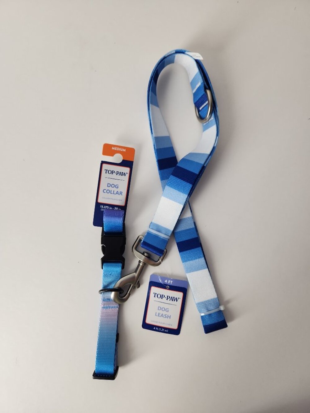 Dog Collar size M and Matching Leash 4ft Blue White Stripe Top Paw